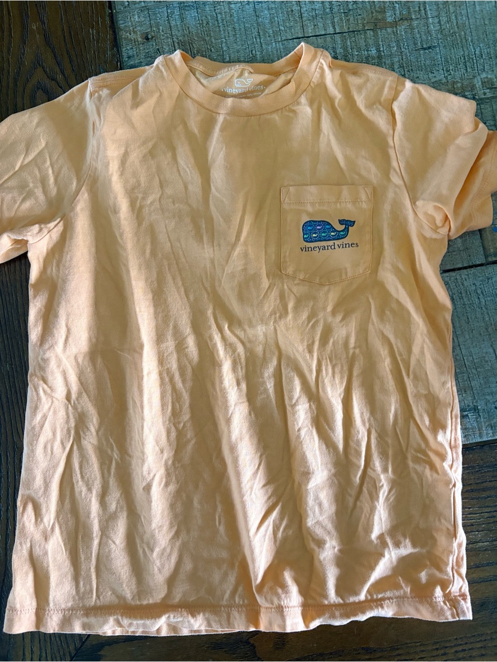 Vineyard Vines Peach Short-Sleeve Pocket Tee with Blue Whale